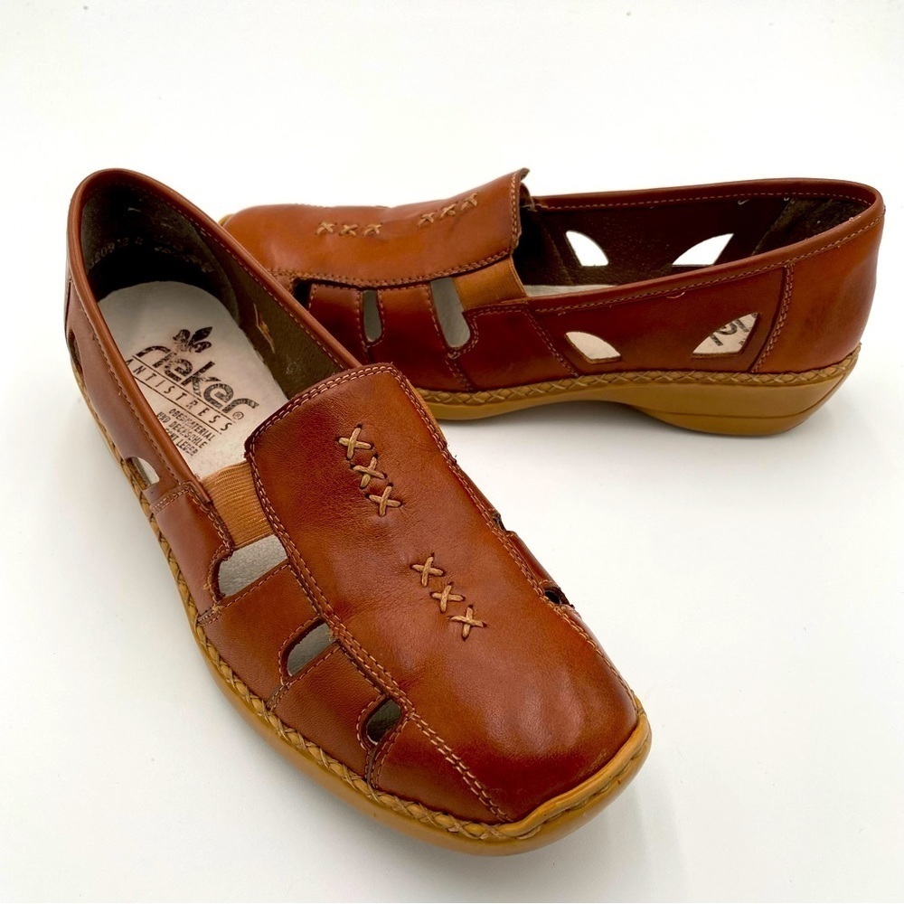Rieker Leather Anti-Stress Comfort Loafers Slip On Shoes Flats Brown‎ Size 9.5